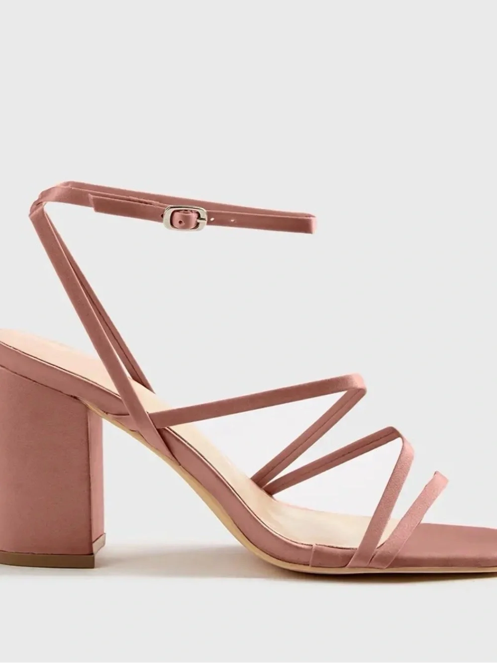 Azazie Satin Strappy Block Heel Sandals in cedar rose
